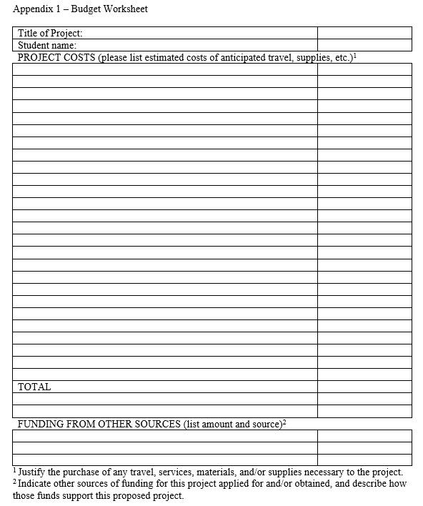 Laker Venture Grant Budget Worksheet. Area to list project cost and funding from other sources